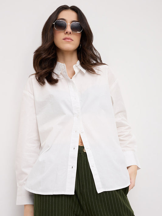 Solid Pearl White Oversized Shirt