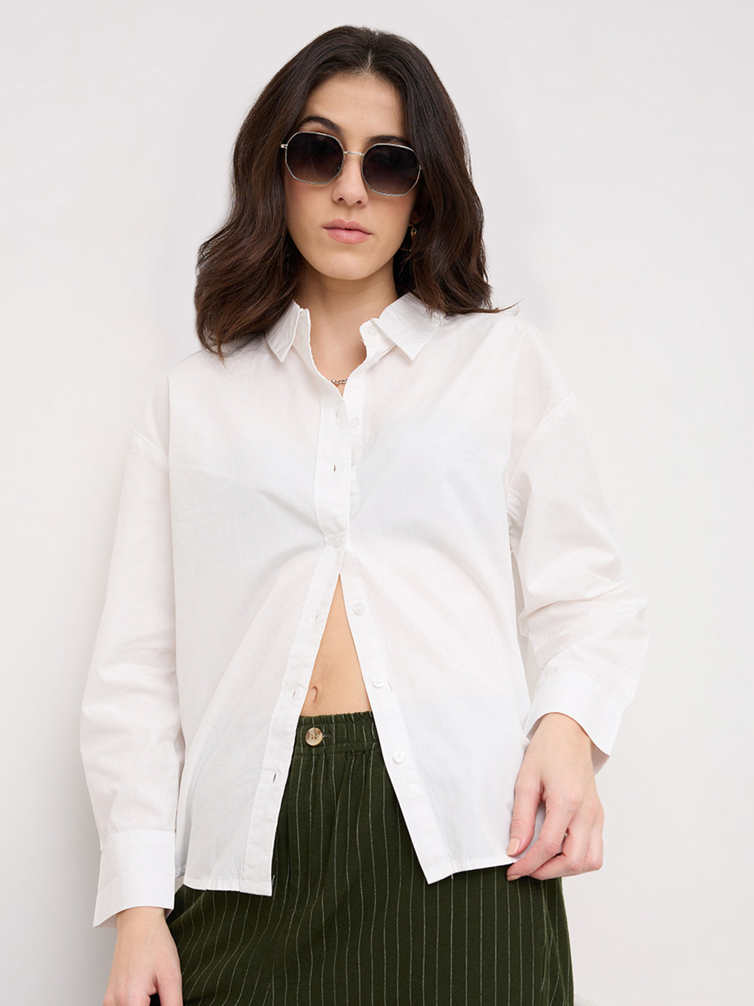 Solid Pearl White Oversized Shirt