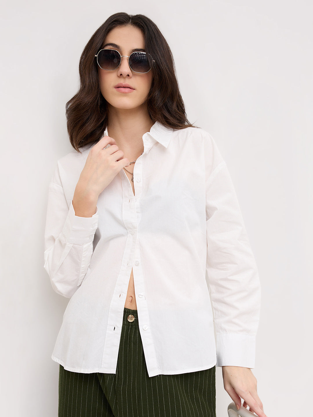 Solid Pearl White Oversized Shirt