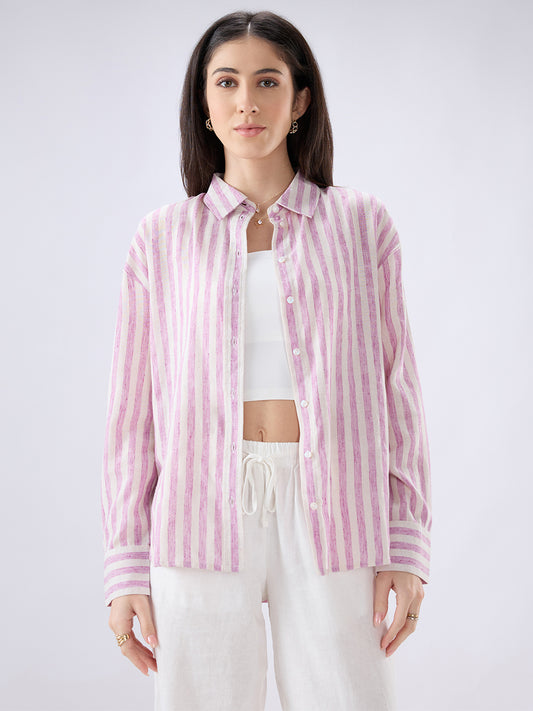 Pink and White Vertical Striped Oversized Shirt