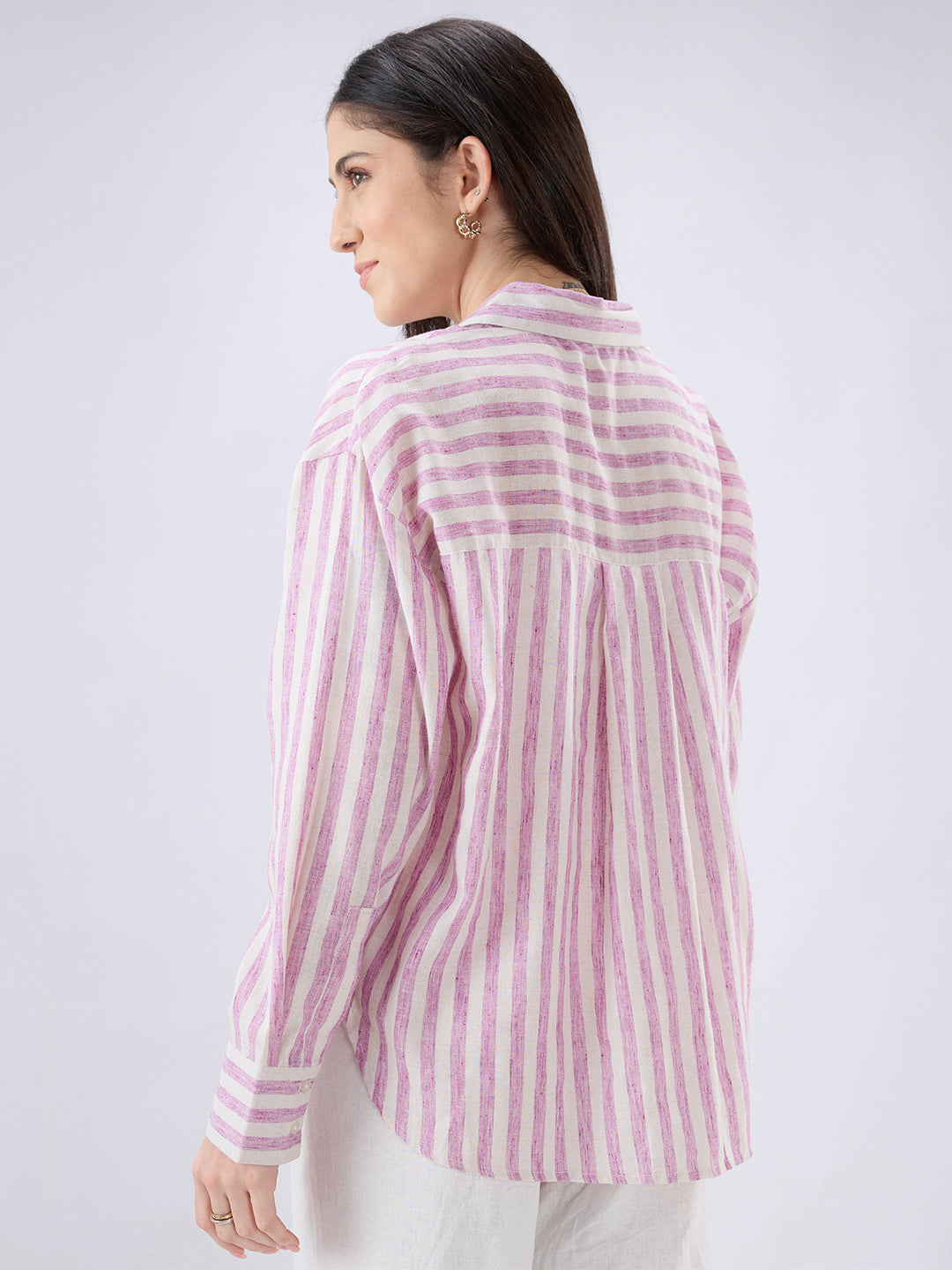 Pink and White Vertical Striped Oversized Shirt