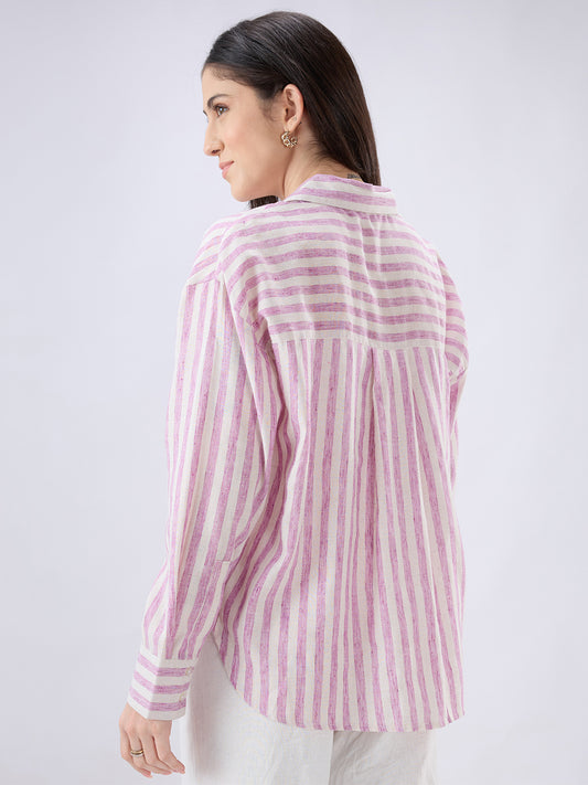 Pink and White Vertical Striped Oversized Shirt