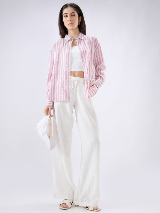 Pink and White Vertical Striped Oversized Shirt