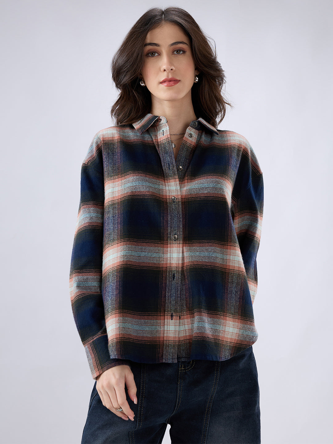 Multicolor Tartan Checkered Oversized Flannel Shirt