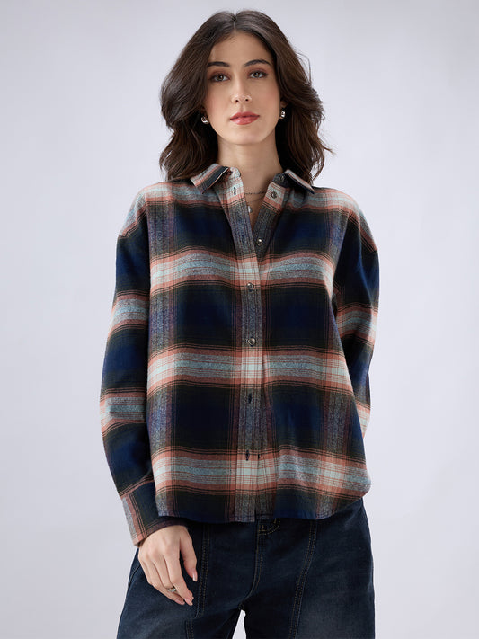 Multicolor Tartan Checkered Oversized Flannel Shirt