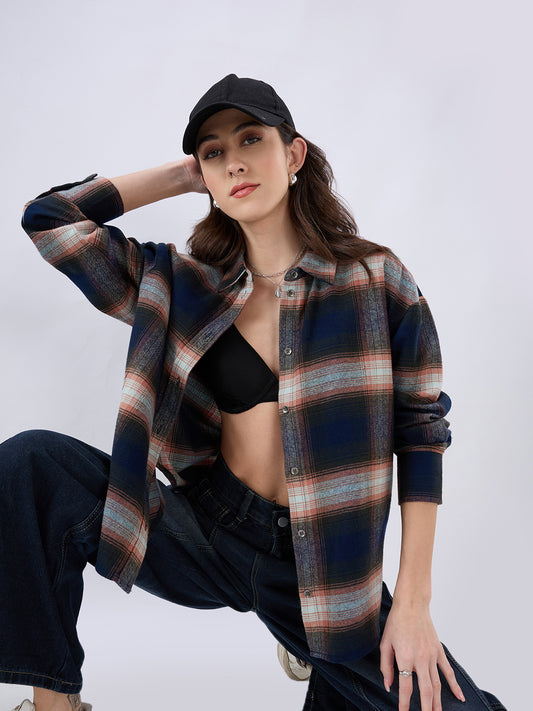 Multicolor Tartan Checkered Oversized Flannel Shirt