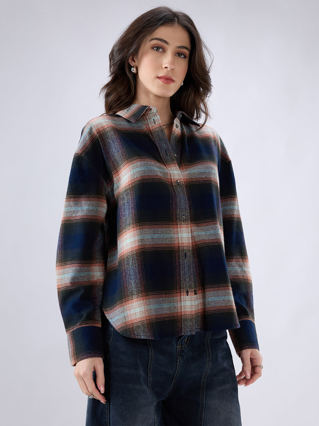 Multicolor Tartan Checkered Oversized Flannel Shirt