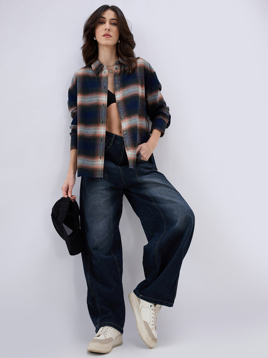 Multicolor Tartan Checkered Oversized Flannel Shirt