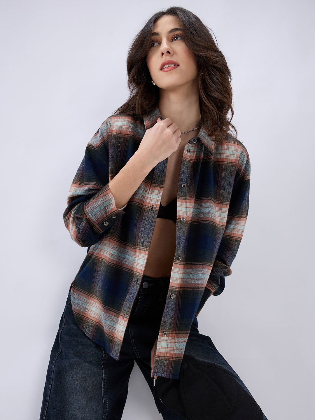 Multicolor Tartan Checkered Oversized Flannel Shirt