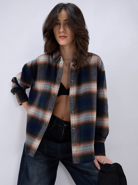 Multicolor Tartan Checkered Oversized Flannel Shirt
