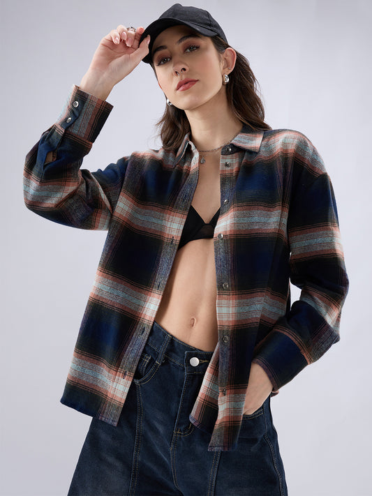 Multicolor Tartan Checkered Oversized Flannel Shirt