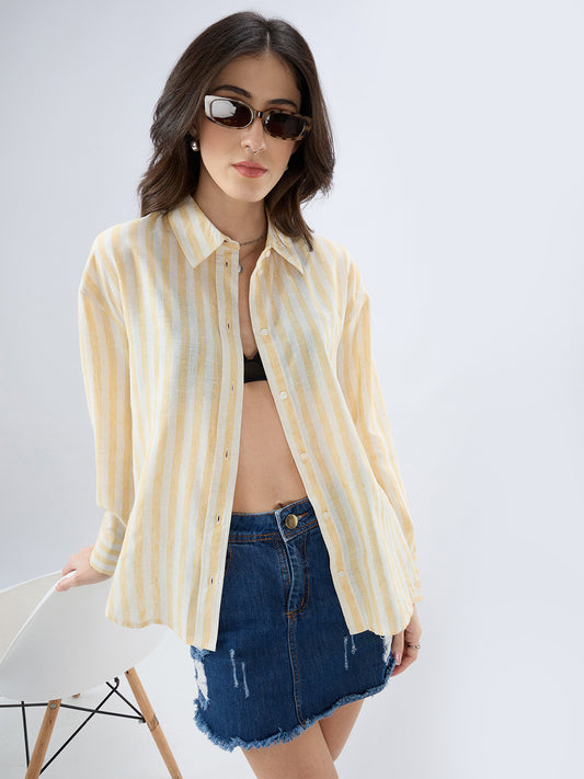 Yellow and White Vertical striped Oversized Shirt