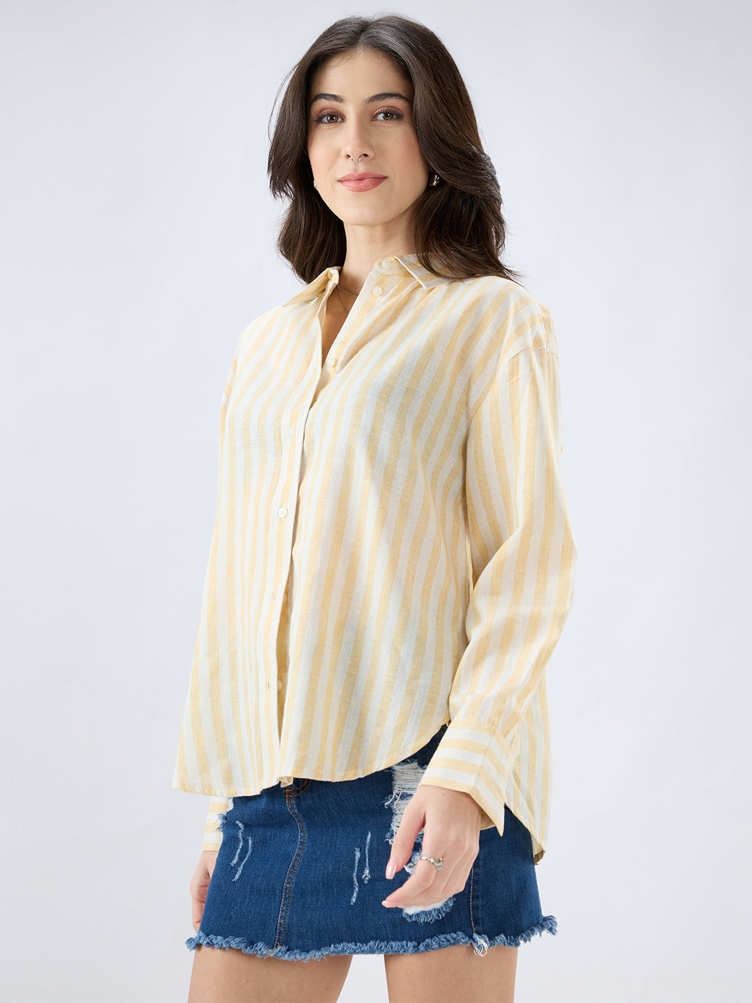 Yellow and White Vertical striped Oversized Shirt