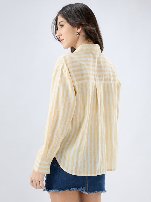Yellow and White Vertical striped Oversized Shirt
