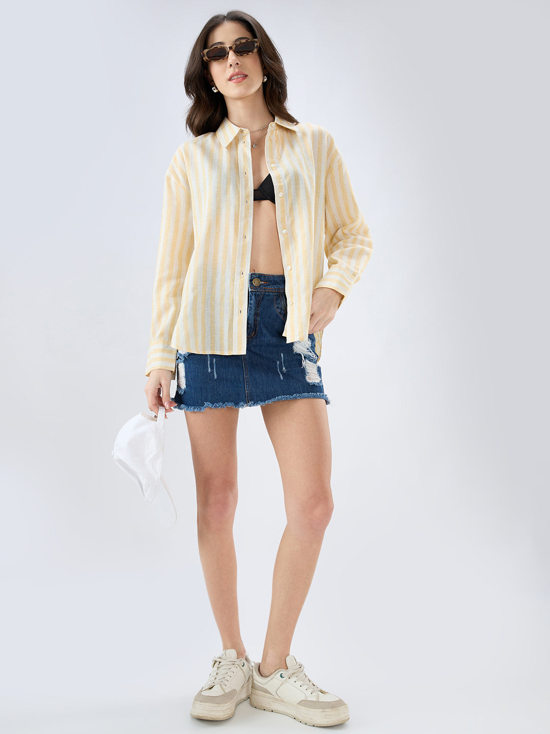 Yellow and White Vertical striped Oversized Shirt