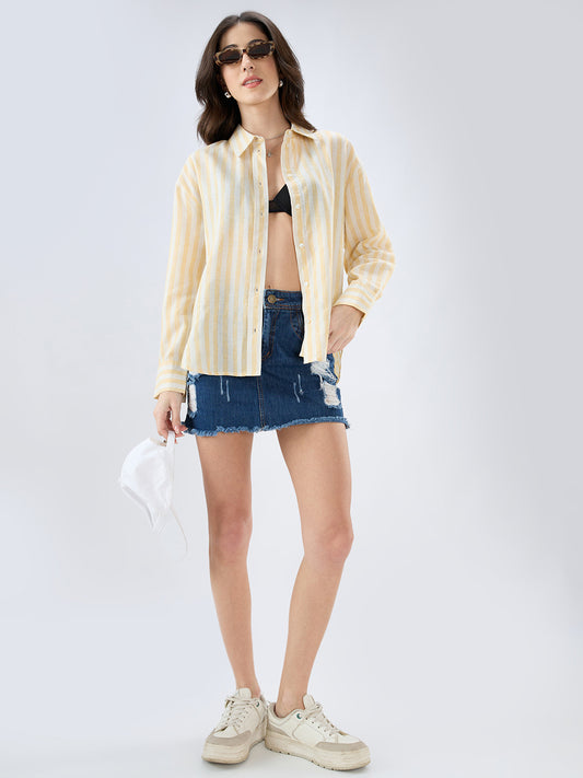 Yellow and White Vertical striped Oversized Shirt