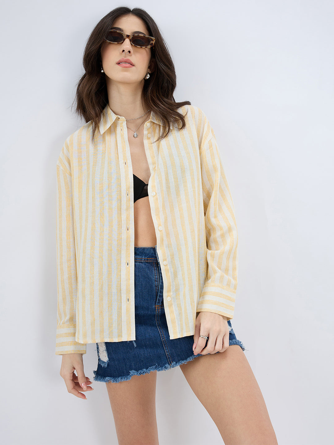 Yellow and White Vertical striped Oversized Shirt