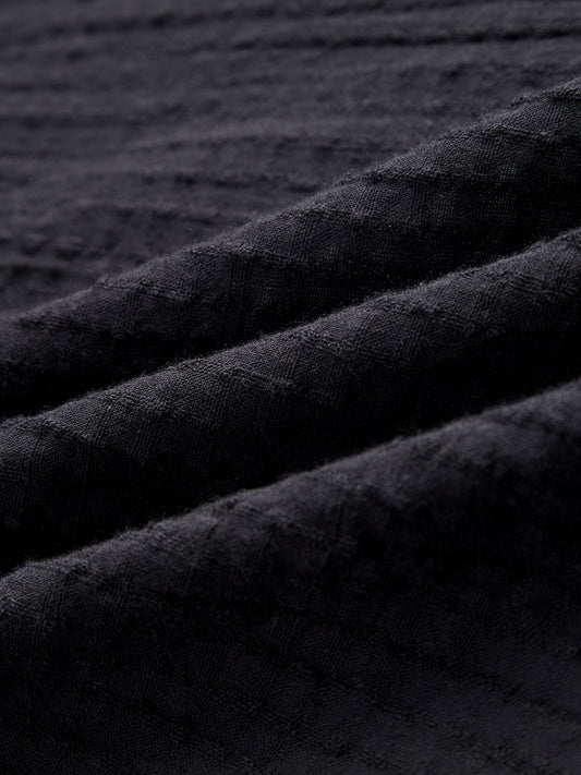 Jet Black Seersucker Textured Oversized Shirt