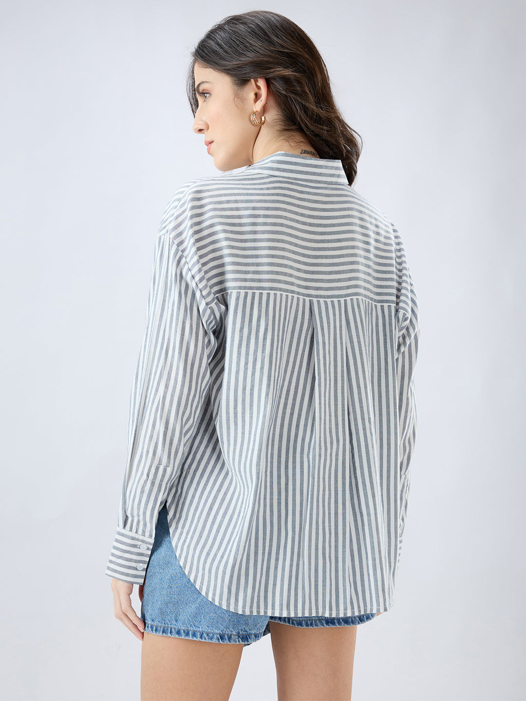 Grey & White Balanced Stripe Oversized Shirt