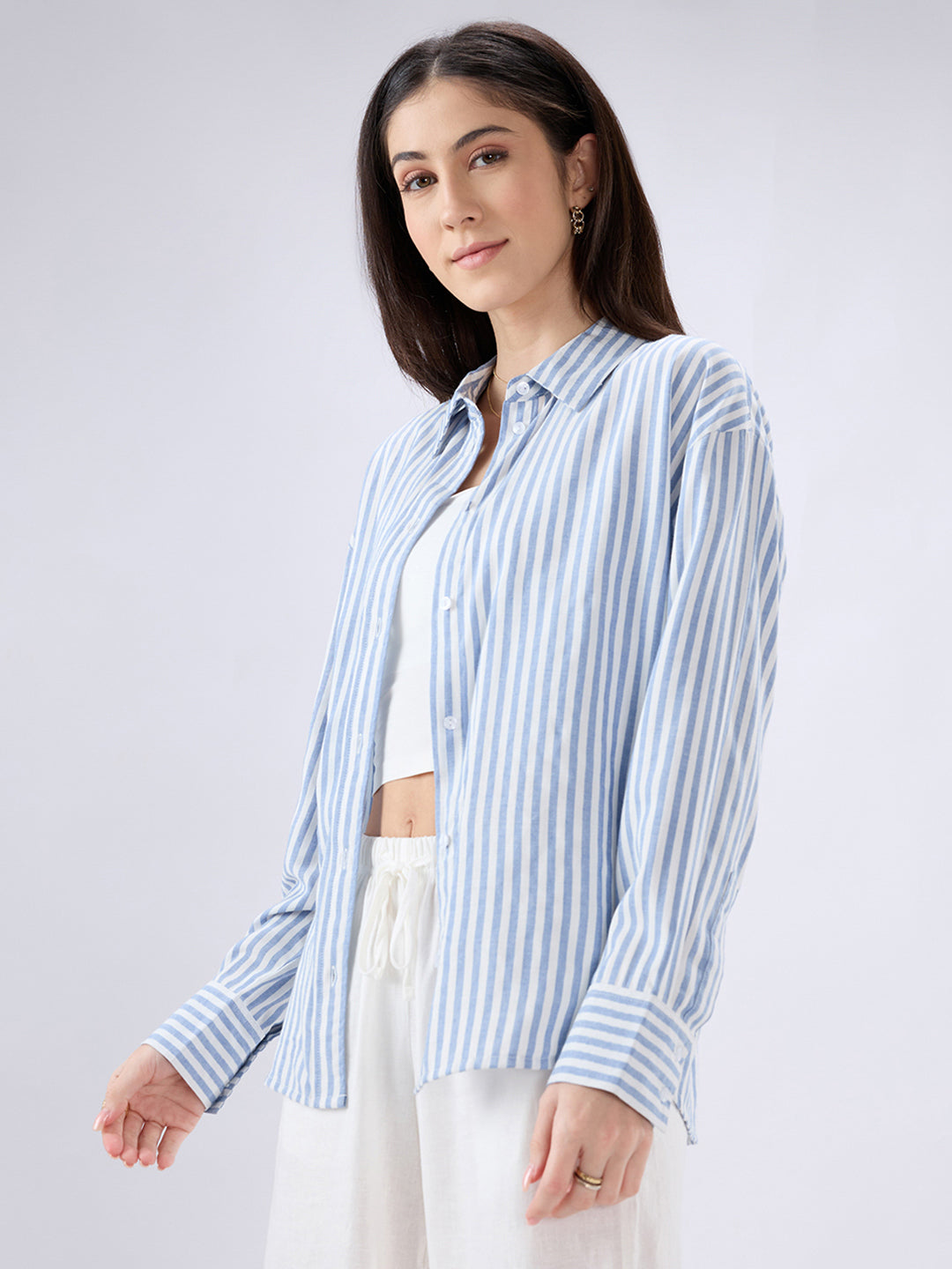 Blue & White Balanced Stripe Oversized Shirt