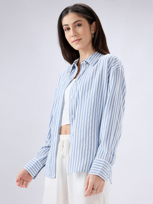 Blue & White Balanced Stripe Oversized Shirt