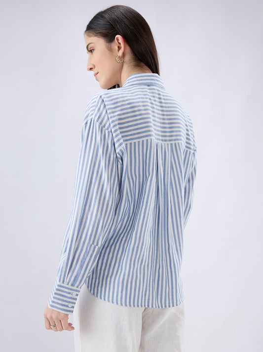 Blue & White Balanced Stripe Oversized Shirt