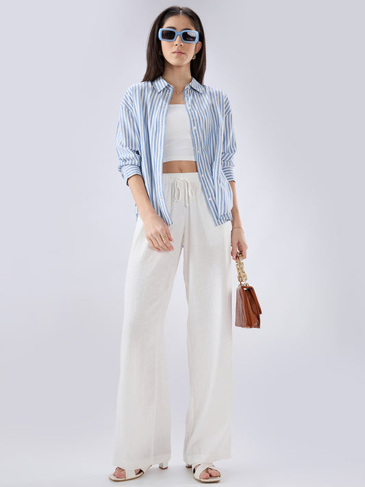 Blue & White Balanced Stripe Oversized Shirt