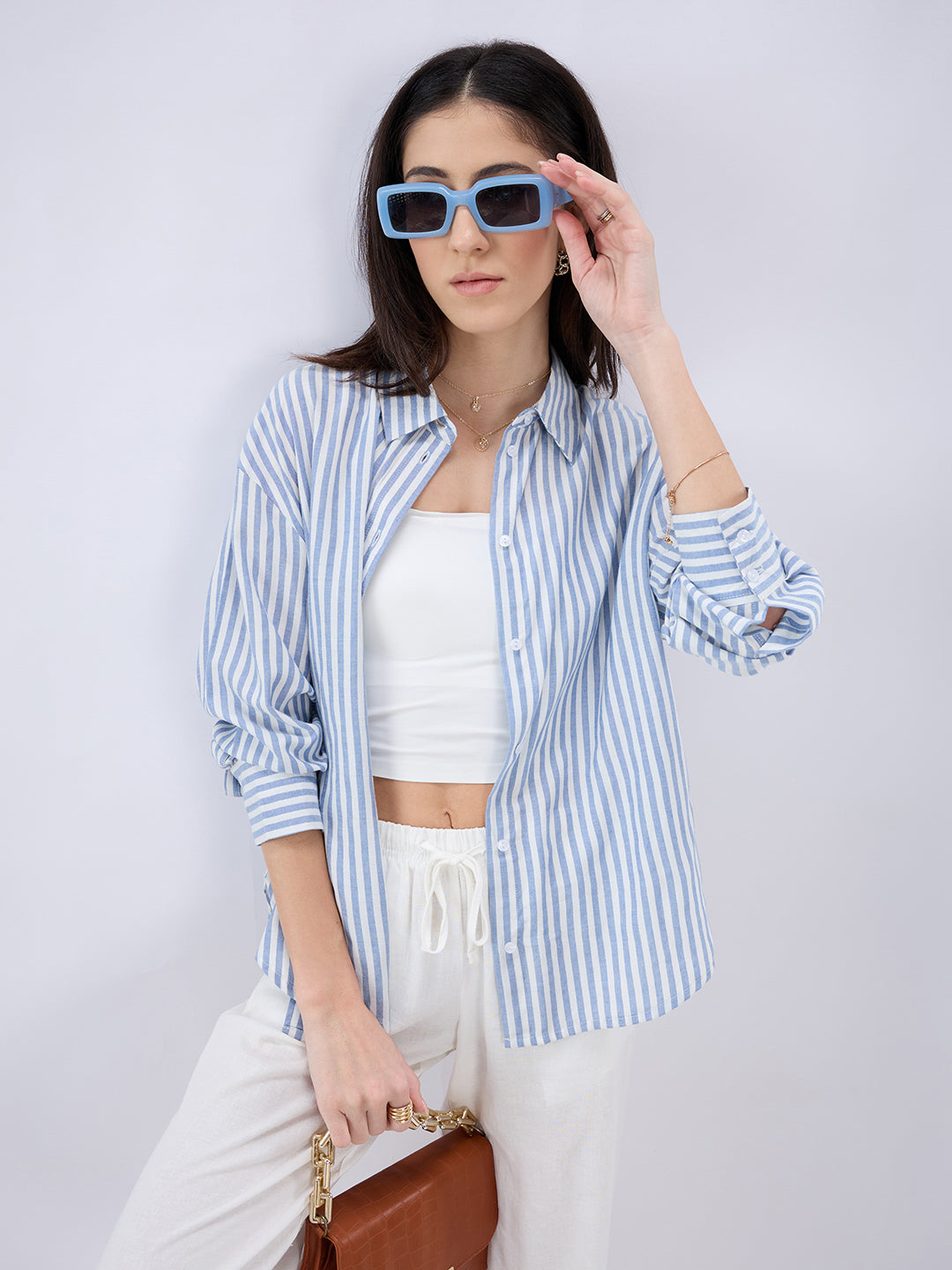 Blue & White Balanced Stripe Oversized Shirt