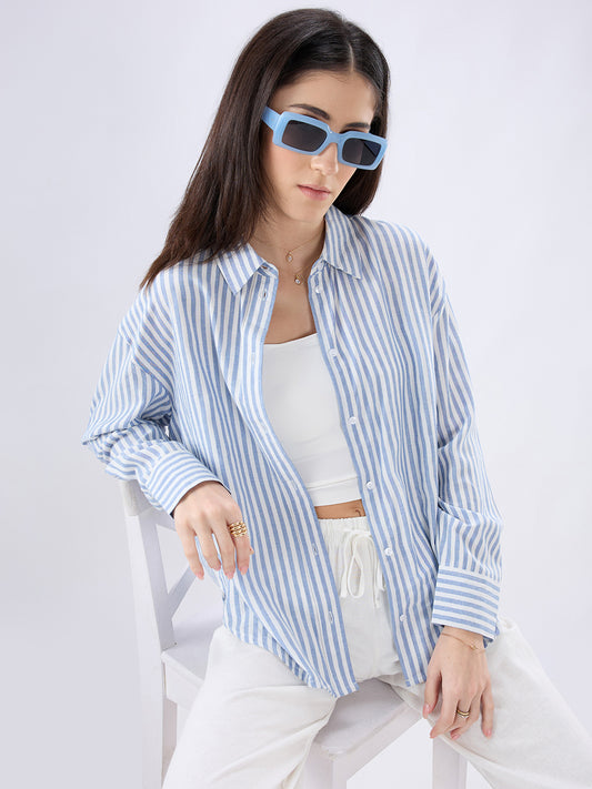 Blue & White Balanced Stripe Oversized Shirt