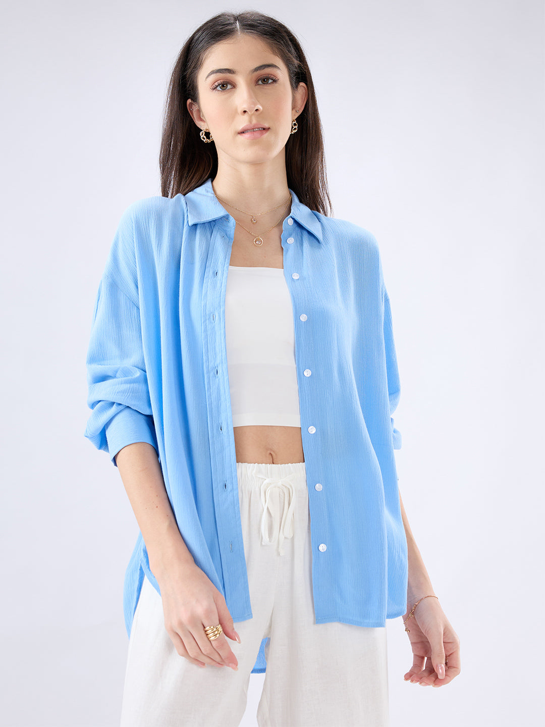 Maya Blue Crepe Oversized Shirt