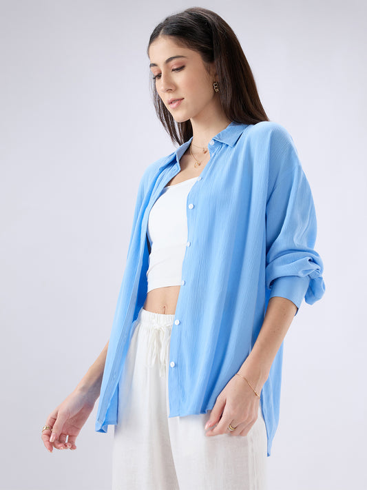 Maya Blue Crepe Oversized Shirt