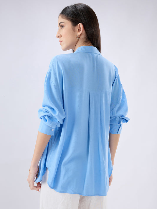 Maya Blue Crepe Oversized Shirt