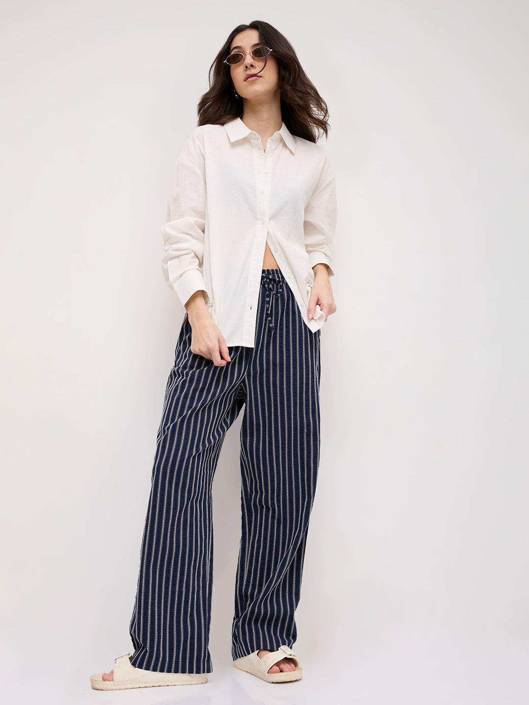 Pearl White Crinkled Textured Oversized Shirt