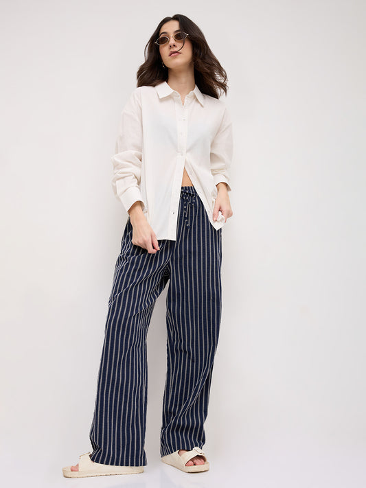 Pearl White Crinkled Textured Oversized Shirt