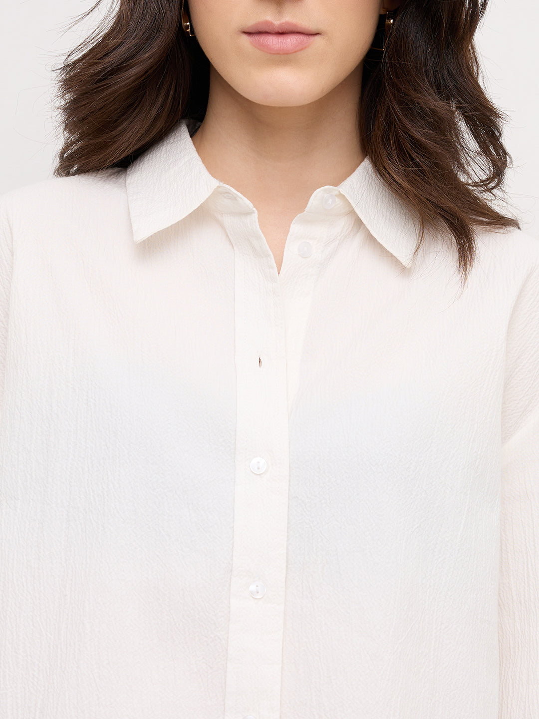 Pearl White Crinkled Textured Oversized Shirt
