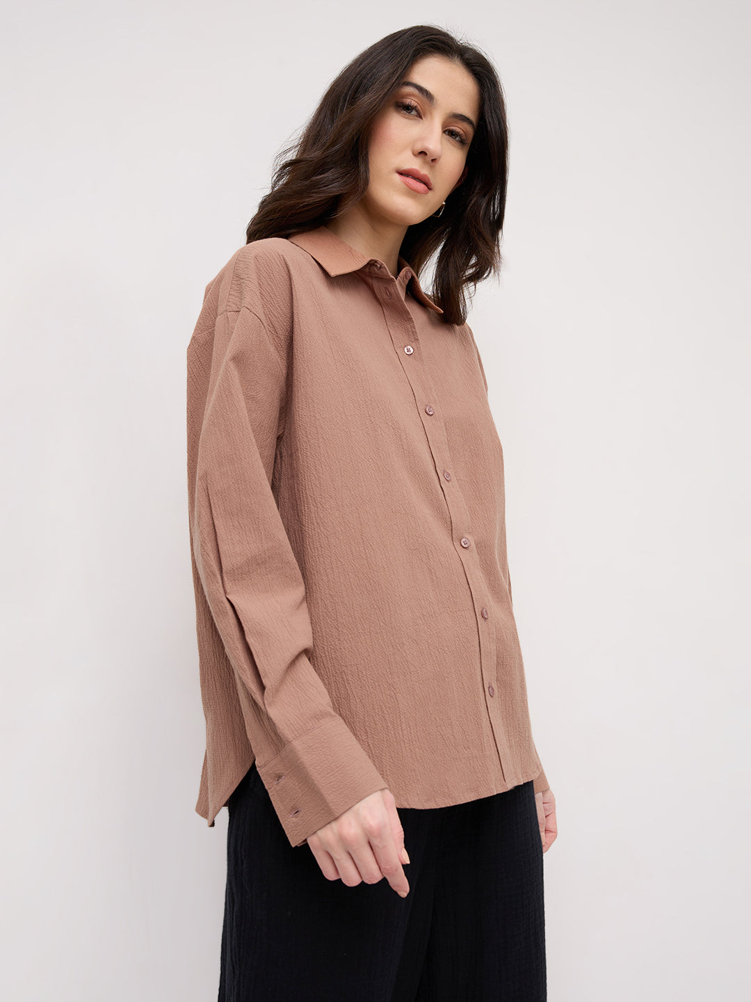 Rouge Pink Crinkled Textured Oversized Shirt