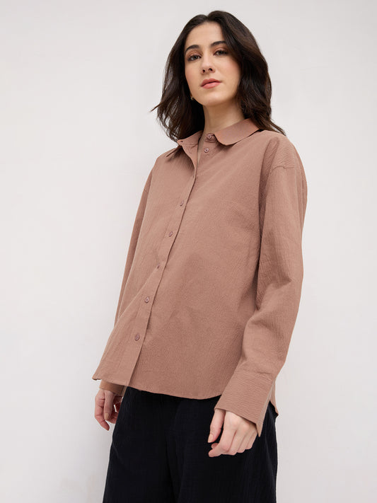 Rouge Pink Crinkled Textured Oversized Shirt
