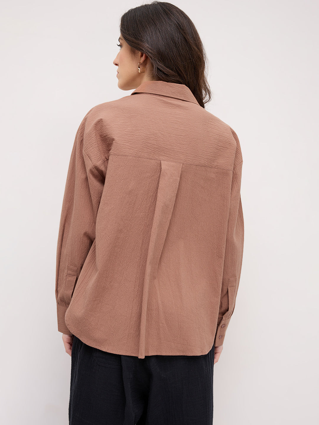 Rouge Pink Crinkled Textured Oversized Shirt