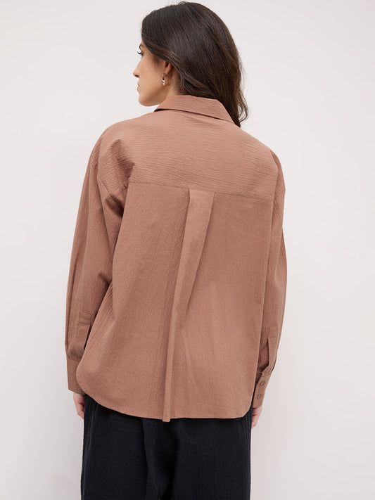 Rouge Pink Crinkled Textured Oversized Shirt