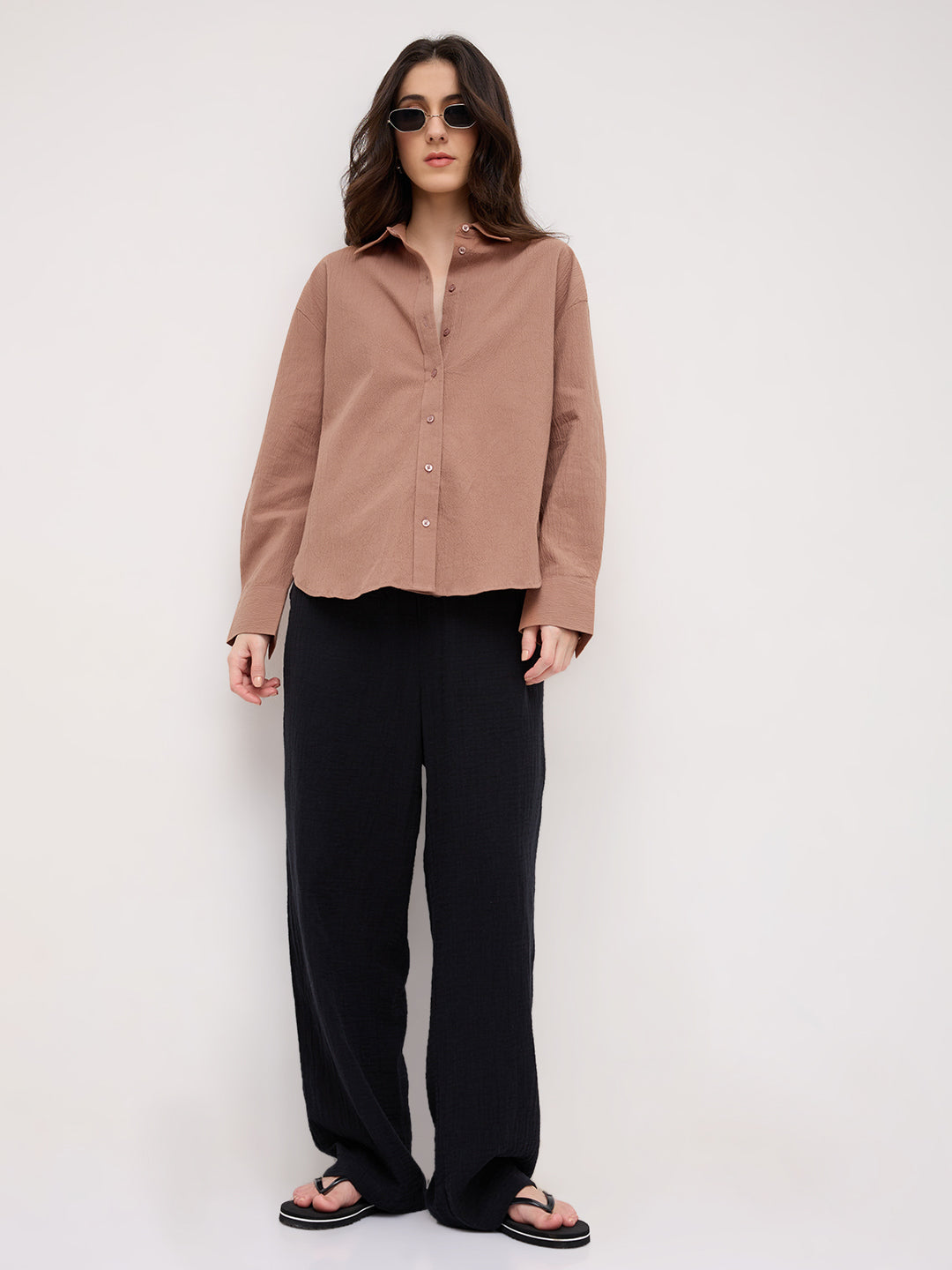 Rouge Pink Crinkled Textured Oversized Shirt