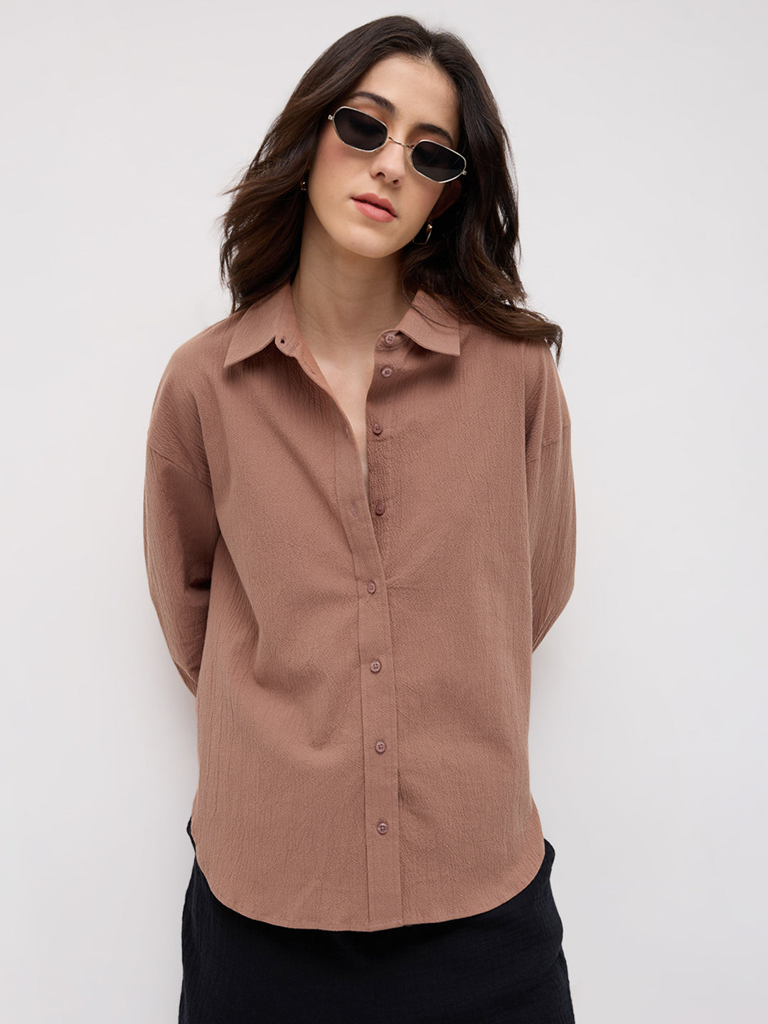 Rouge Pink Crinkled Textured Oversized Shirt