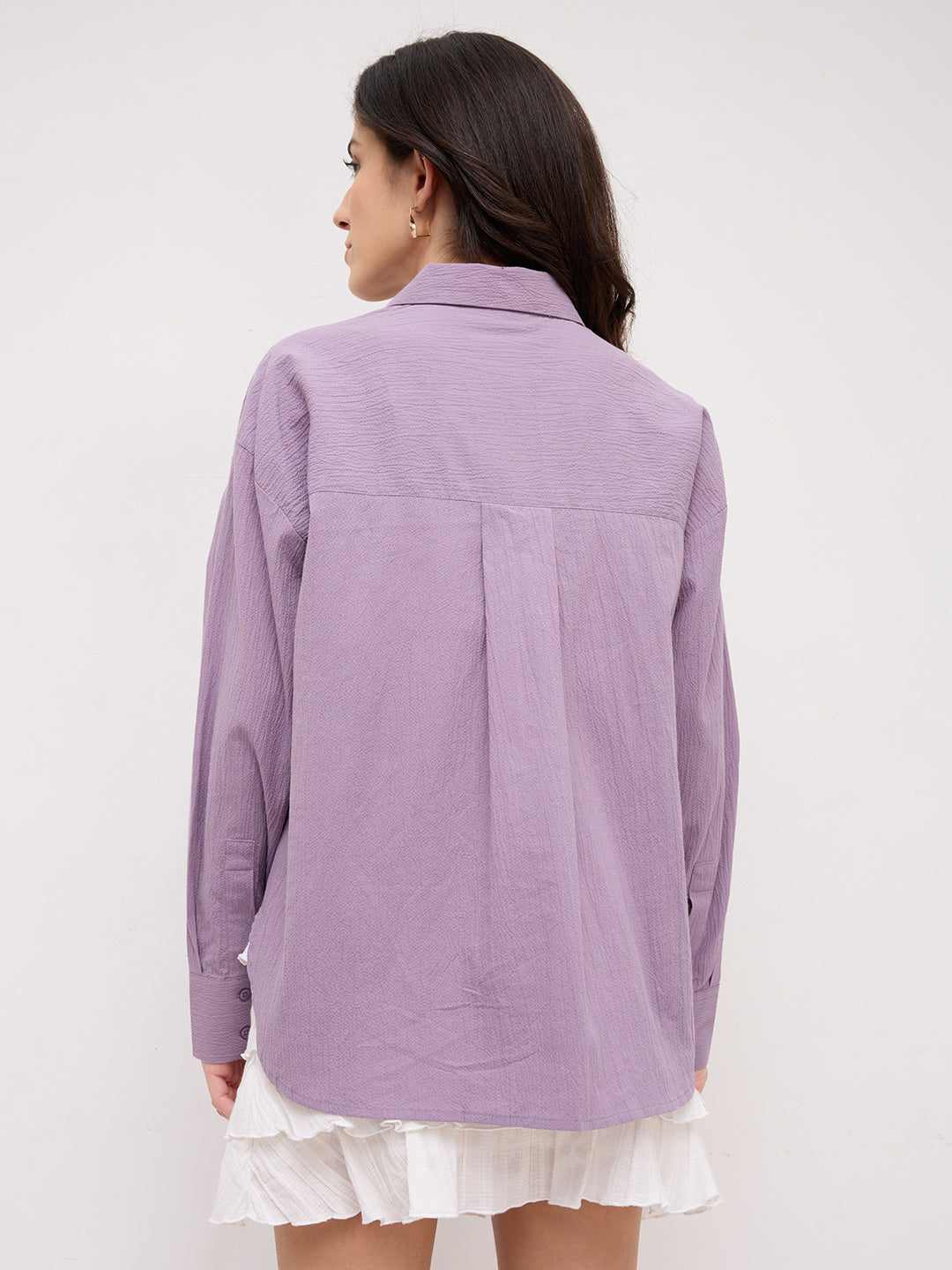 Soft Lilac Crinkled Textured Oversized Shirt