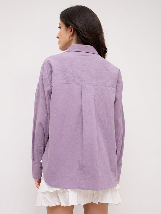 Soft Lilac Crinkled Textured Oversized Shirt