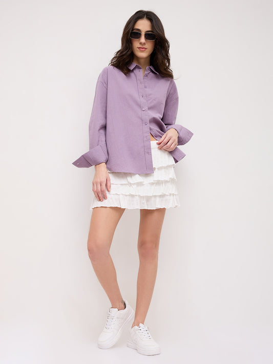 Soft Lilac Crinkled Textured Oversized Shirt