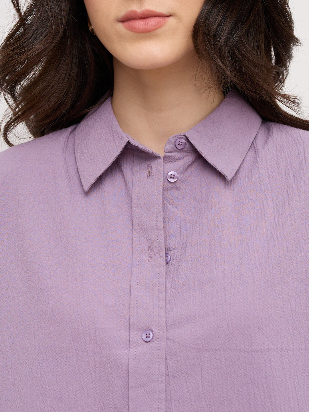 Soft Lilac Crinkled Textured Oversized Shirt