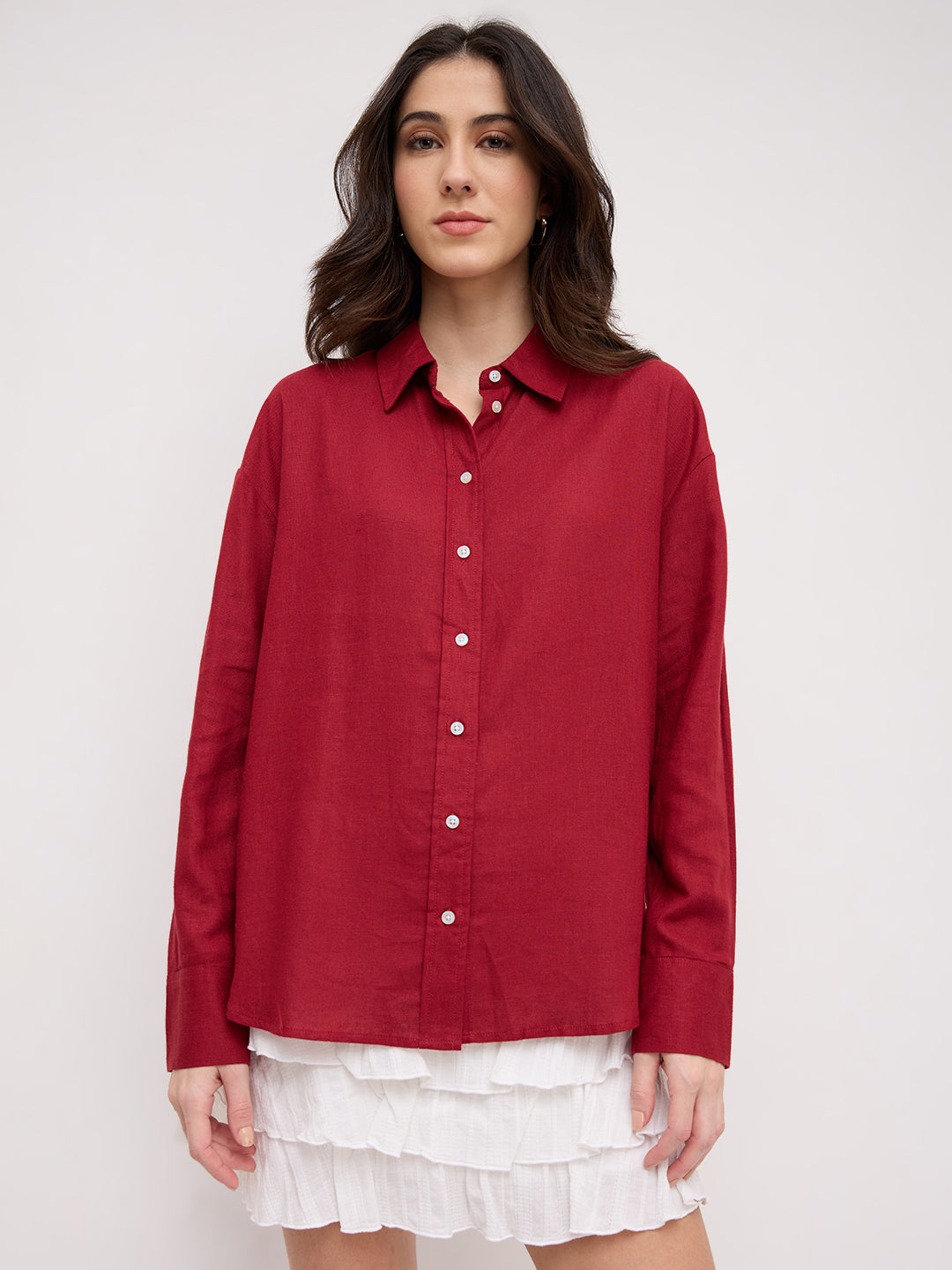 Scarlet Red Linen Blend Oversized Shirt