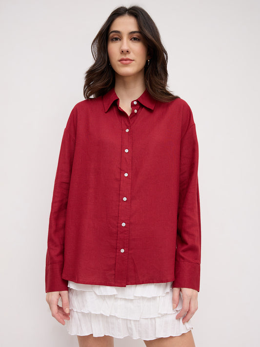 Scarlet Red Linen Blend Oversized Shirt