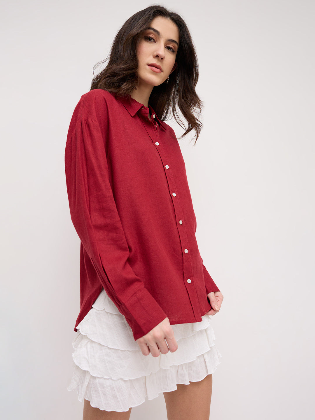 Scarlet Red Linen Blend Oversized Shirt