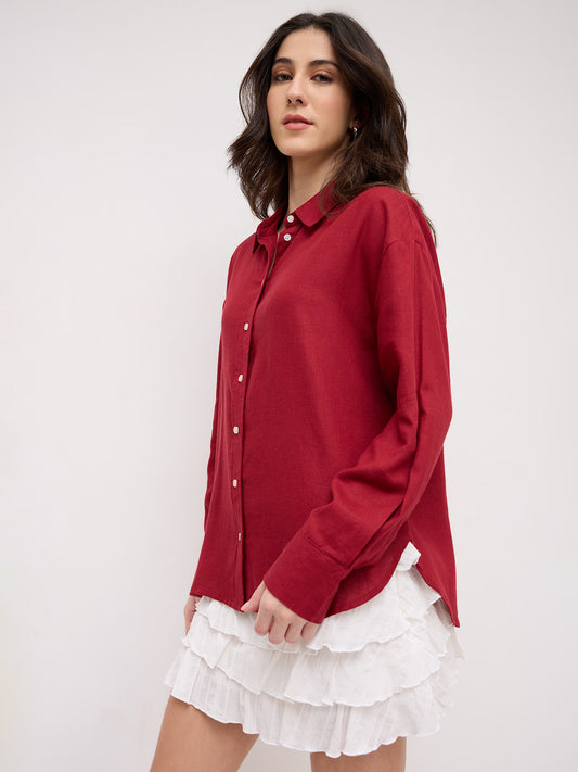Scarlet Red Linen Blend Oversized Shirt
