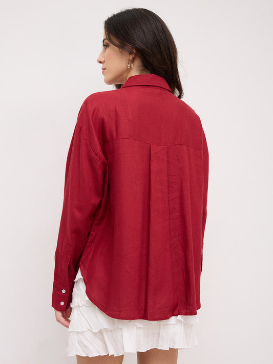 Scarlet Red Linen Blend Oversized Shirt